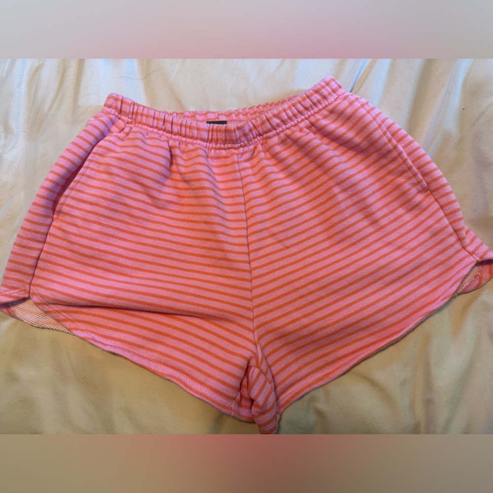Pink and orange striped sweat shorts lounge